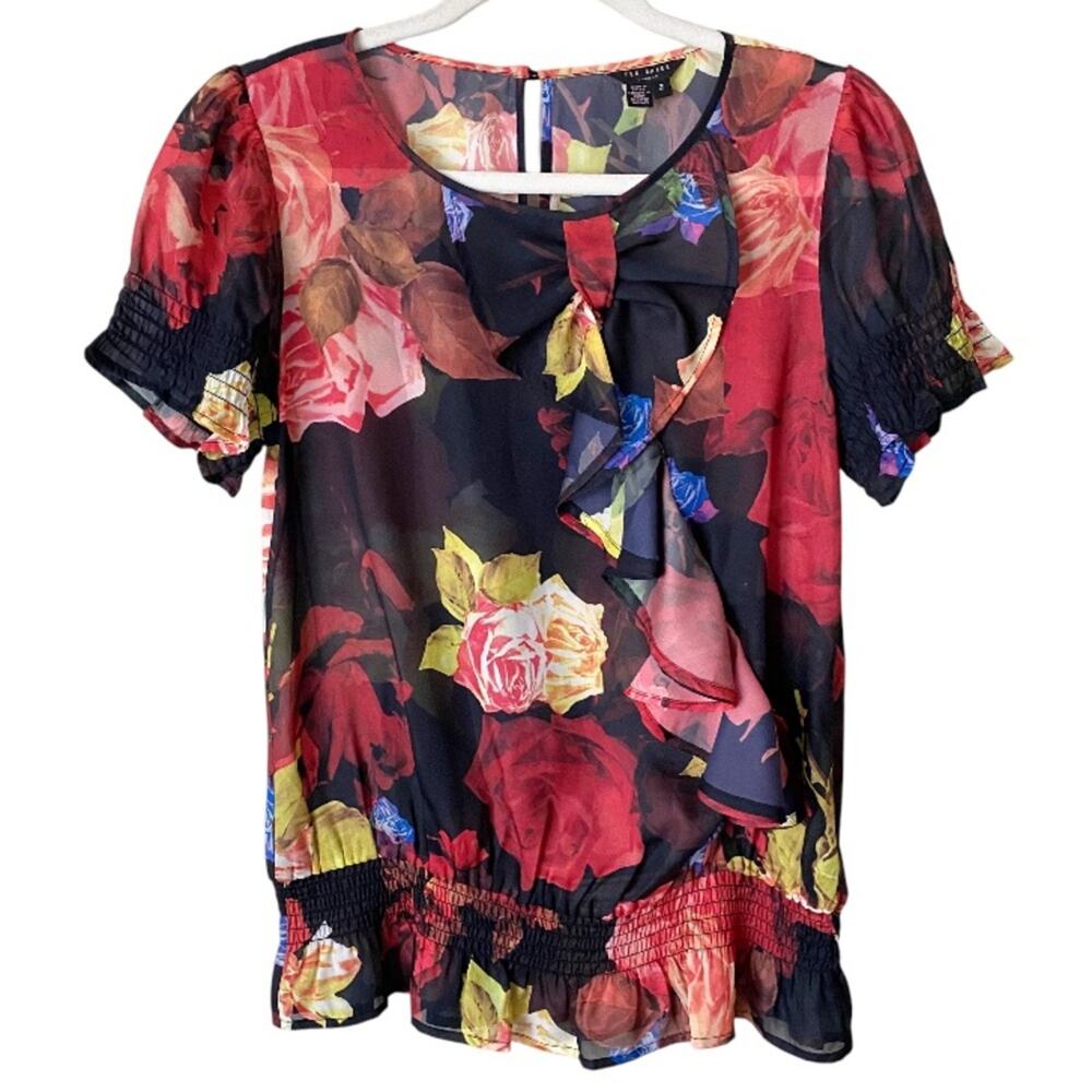 Ted Baker London | Janni Floral Print Bow Smocked Blouse Top